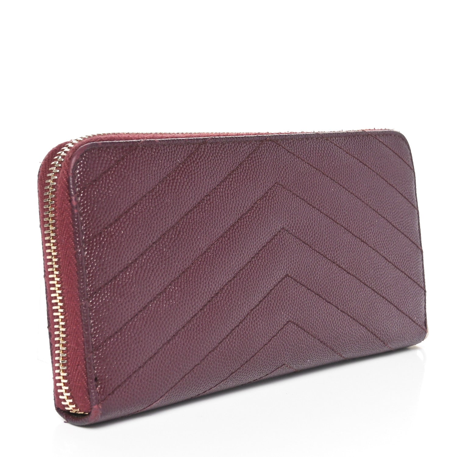 Saint Laurent Grain De Poudre Matelasse Chevron Monogram Zip Around Wallet Rouge Legion 3 of 10