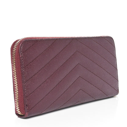 Saint Laurent Grain De Poudre Matelasse Chevron Monogram Zip Around Wallet Rouge Legion 3 of 10