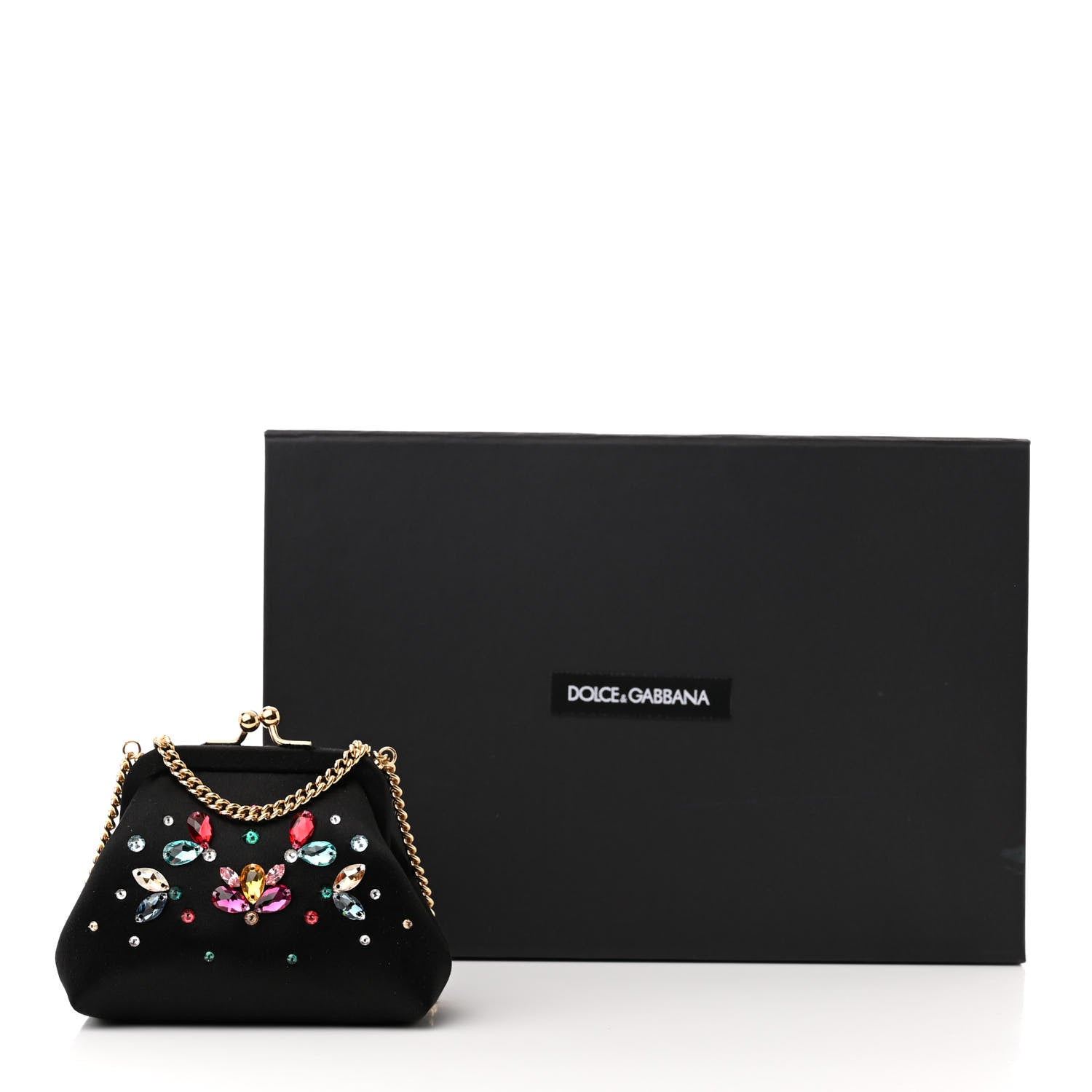 Dolce & Gabbana Satin Crystal Embellished Chain Clutch Black 11 of 11