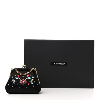 Dolce & Gabbana Satin Crystal Embellished Chain Clutch Black 11 of 11