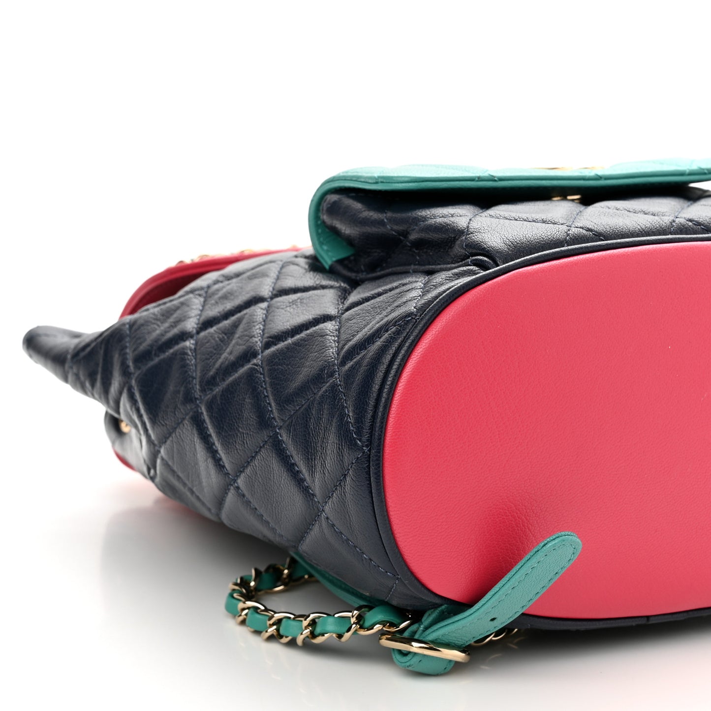 Goatskin Quilted Duma Drawstring Backpack Navy Turquoise Pink