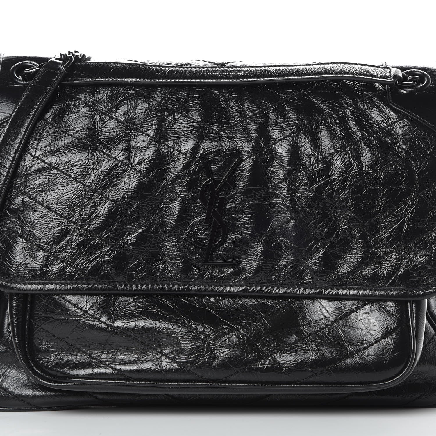 Saint Laurent Crinkled Calfskin Matelasse Monogram Large Niki Chain Satchel Black 8 of 20