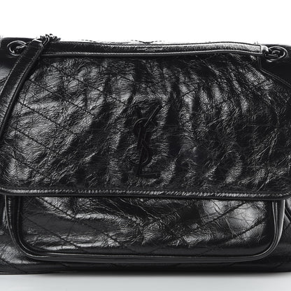 Saint Laurent Crinkled Calfskin Matelasse Monogram Large Niki Chain Satchel Black 8 of 20