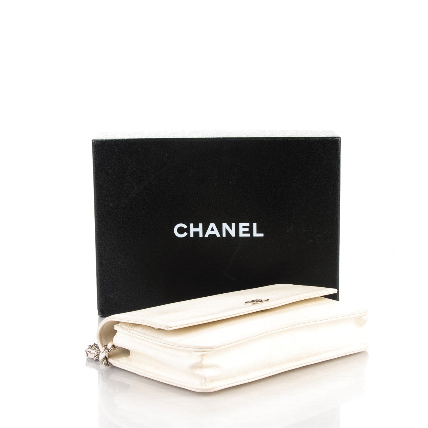 Chanel Caviar Sevruga Wallet On Chain WOC White 4 of 8