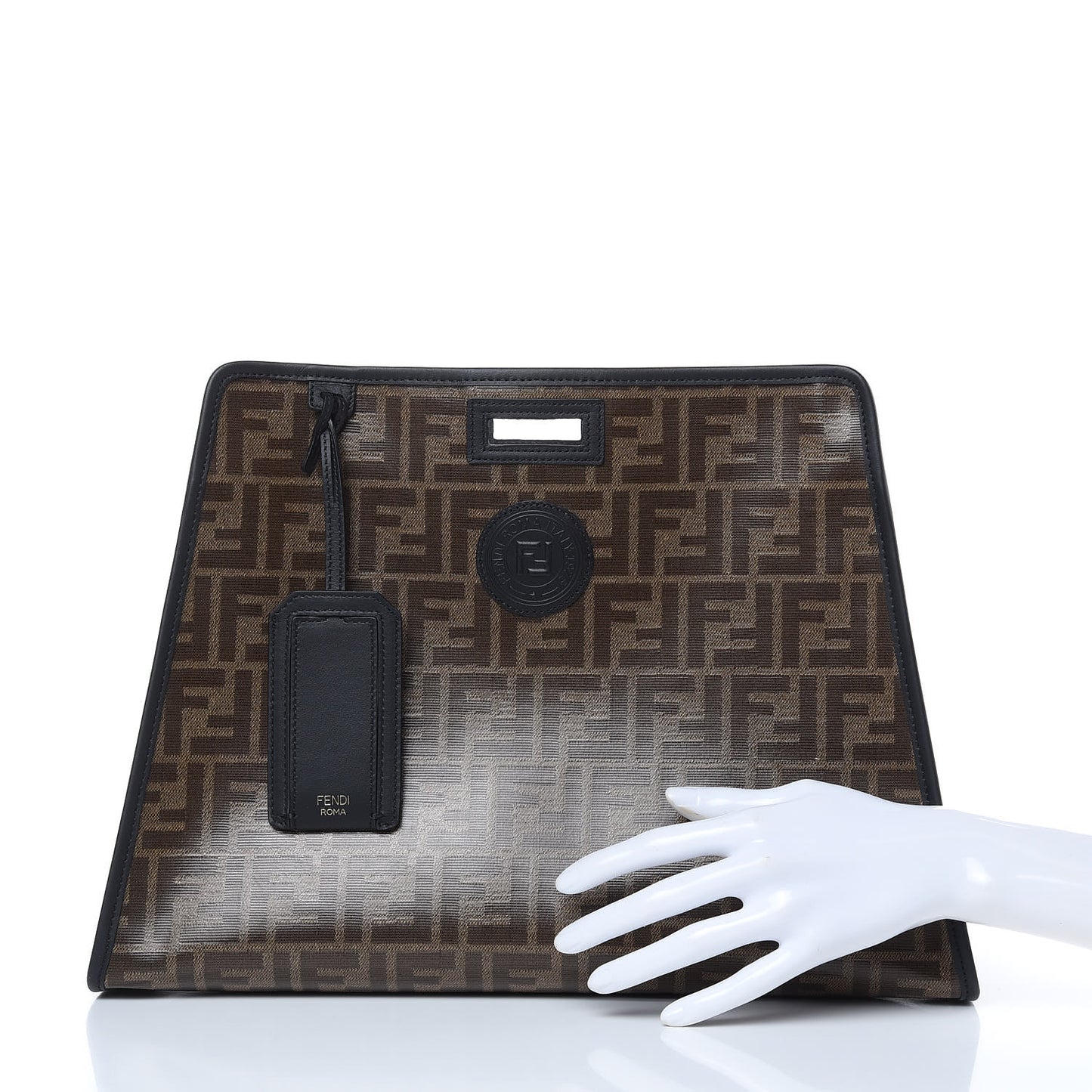 Glazed Fabric Vitello Century FF 1974 Stamp Patch Medium Peekaboo Defender Cover Mogano Panna Black
