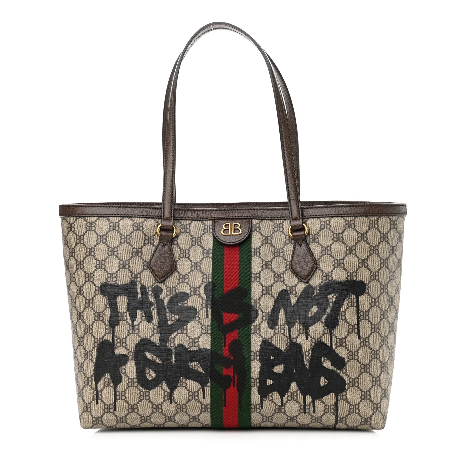 Gucci X BALENCIAGA BB Supreme Monogram Web Graffiti Medium Ophidia Shopping Tote Beige New Acero 1 of 9