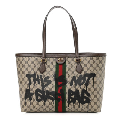 Gucci X BALENCIAGA BB Supreme Monogram Web Graffiti Medium Ophidia Shopping Tote Beige New Acero 1 of 9