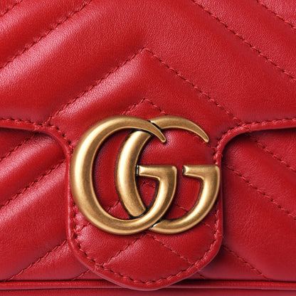 Gucci Calfskin Matelasse Super Mini GG Marmont Shoulder Bag Hibiscus Red 9 of 10