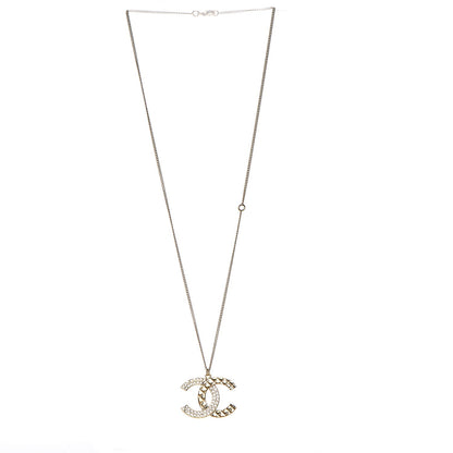 Chanel Baguette Crystal Quilted CC Pendant Necklace Gold 4 of 6