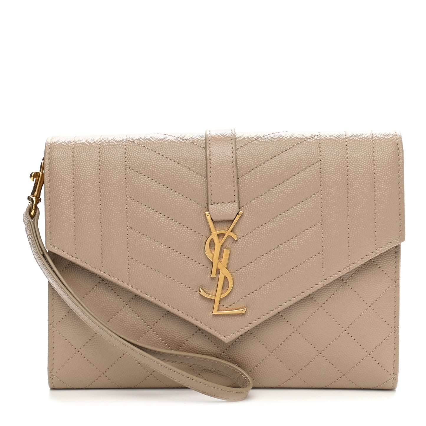 Grain De Poudre Textured Mixed Matelasse Triquilt Monogram Clutch Dark Beige