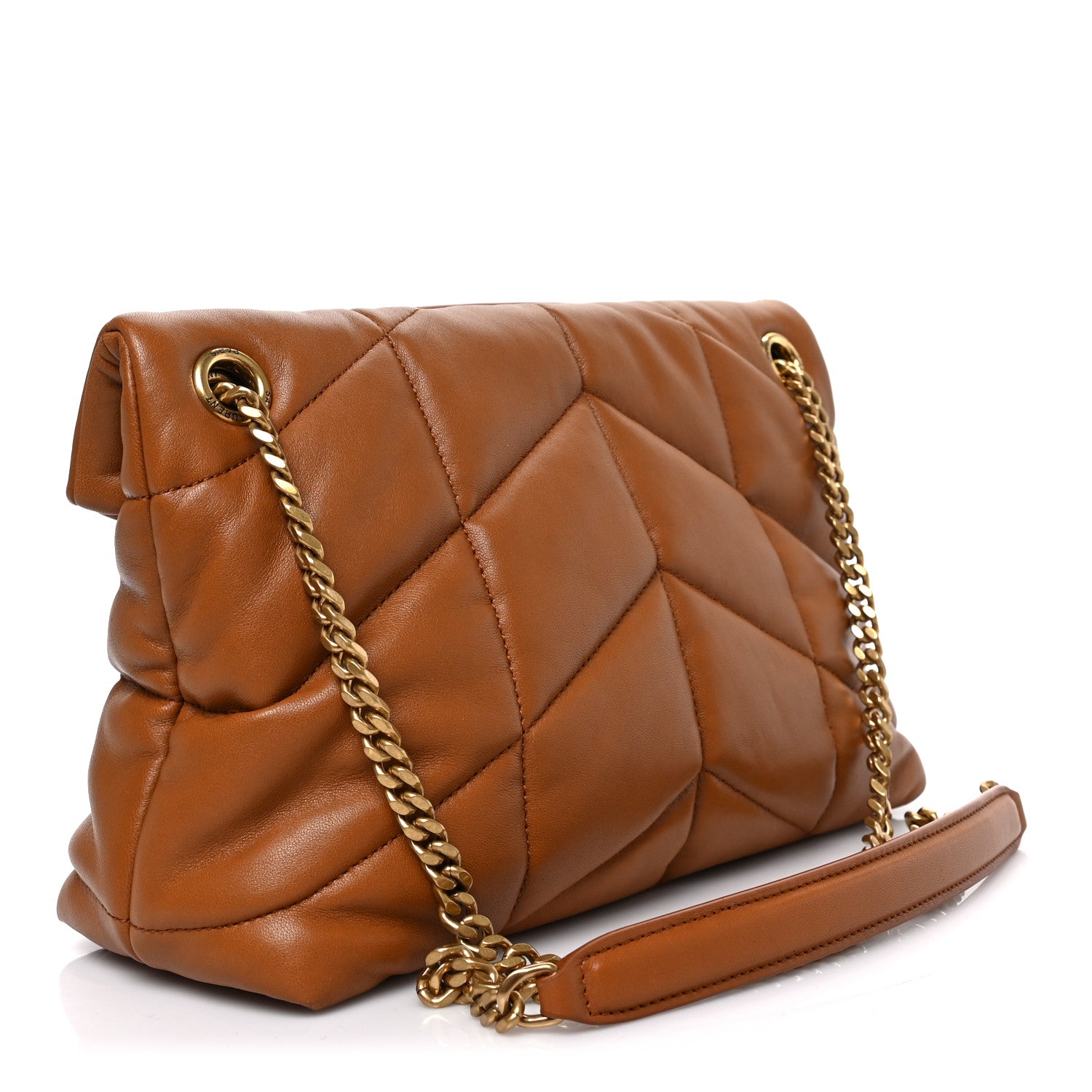 Saint Laurent Lambskin Quilted Small Loulou Puffer Monogram Chain Satchel Dark Honey 3 of 8