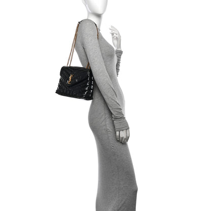 Saint Laurent Patent Y Quilted Monogram Small Loulou Chain Satchel Black 2 of 19