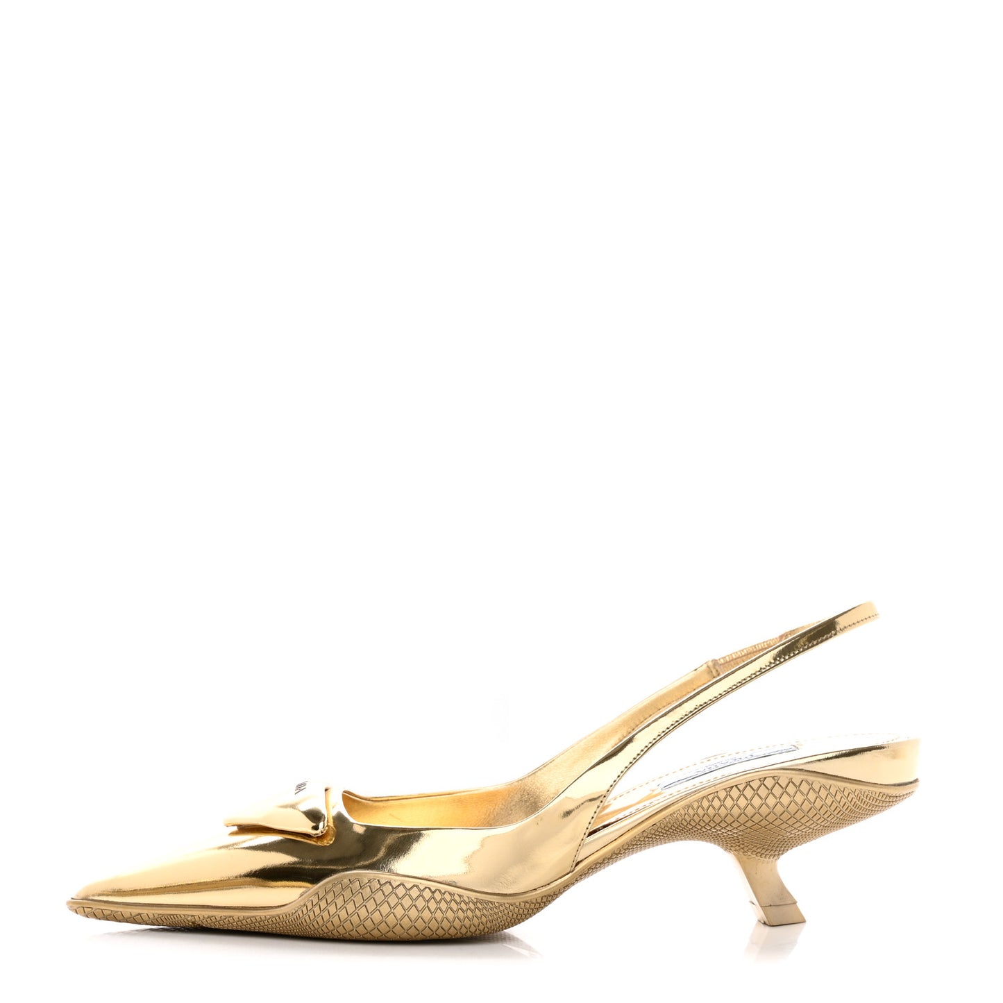 Spazzolato Triangle Logo Pointed Toe 45mm Slingback Pumps 36 Platino