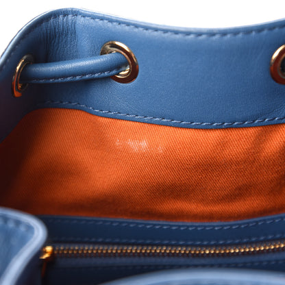 MCM Visetos Small Heritage Drawstring Bucket Bag Cognac Blue 10 of 10