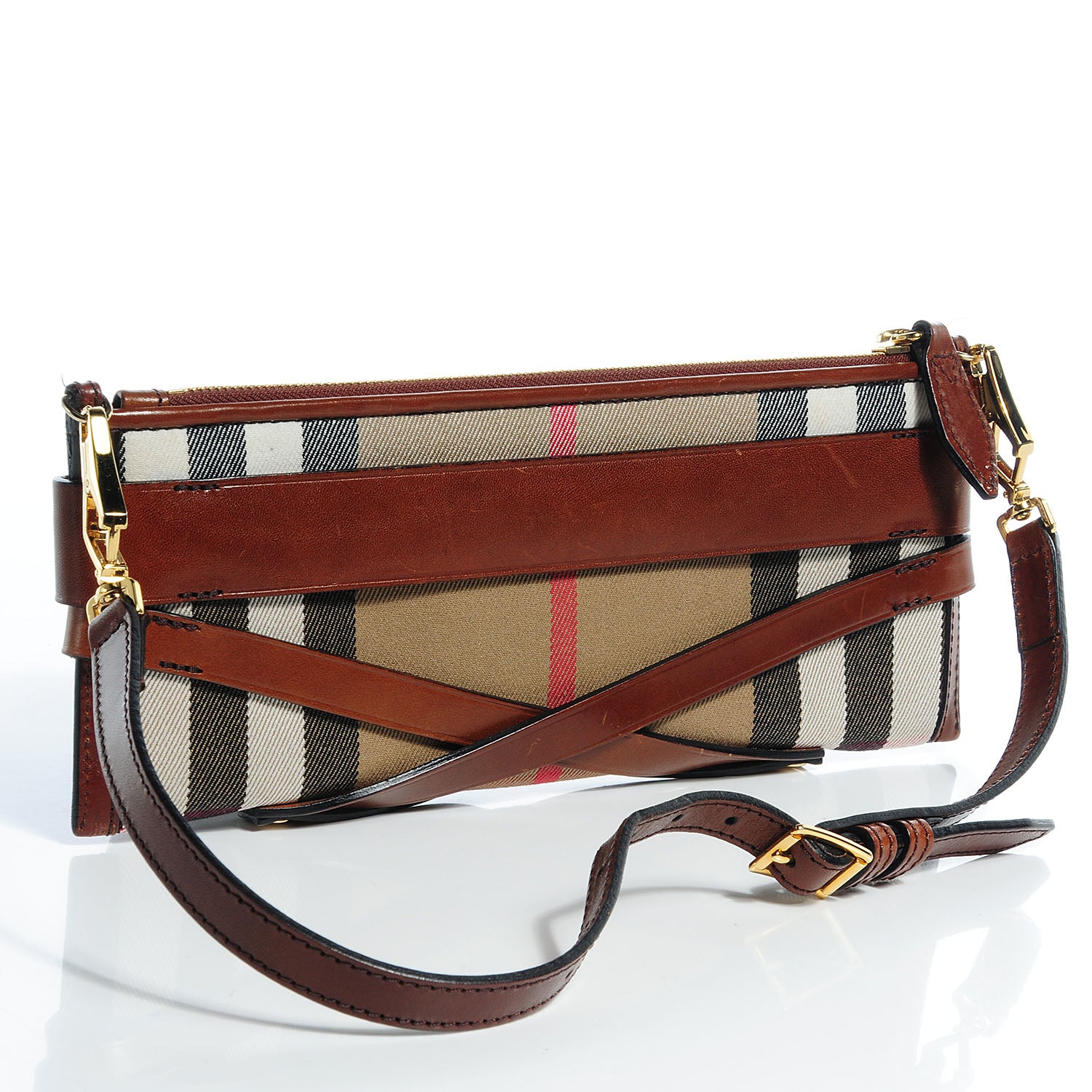 Burberry House Check Bridle Calfskin Mini Parmoor Clutch Bag Dark Tan 3 of 9