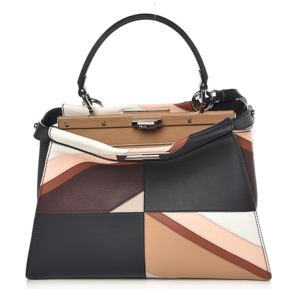 Fendi Vitello Seta Patchwork Medium Peekaboo Iconic Satchel Night Blue Multicolor 1 of 8