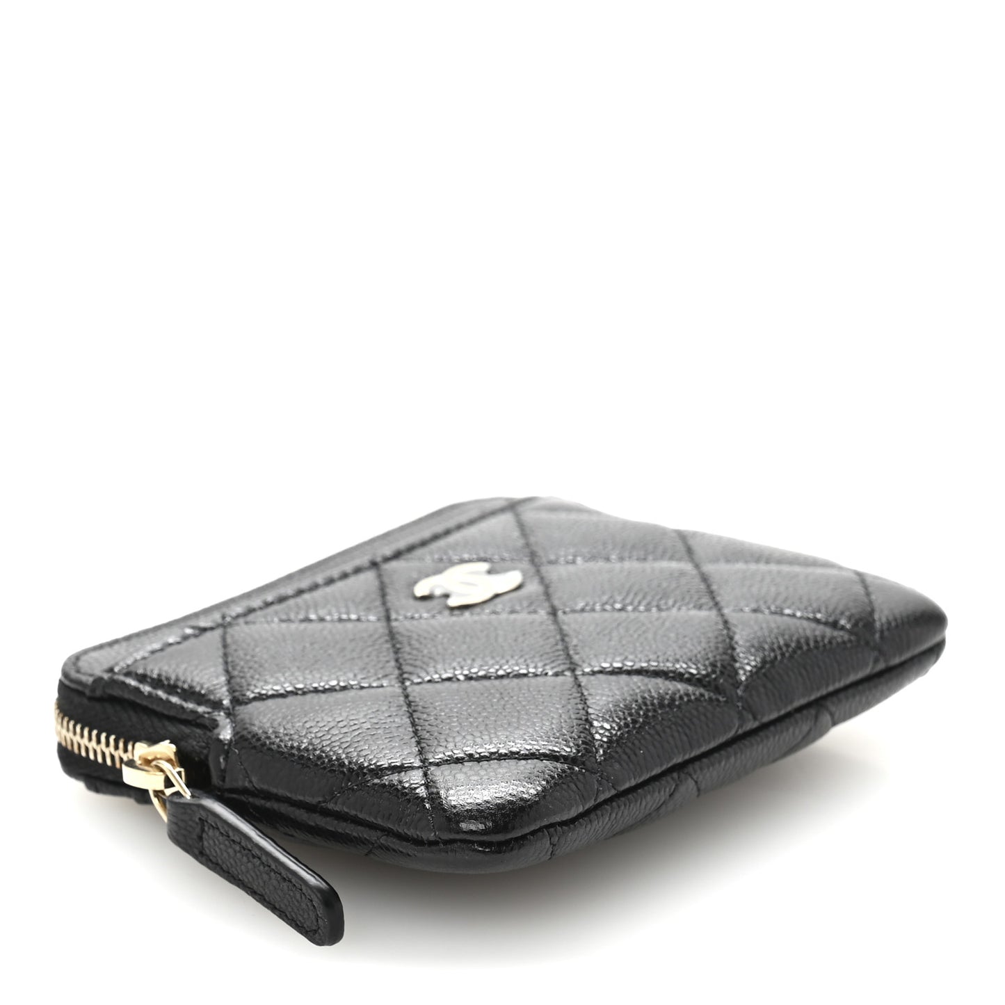 Caviar Quilted Zip Card Holder Wallet Black