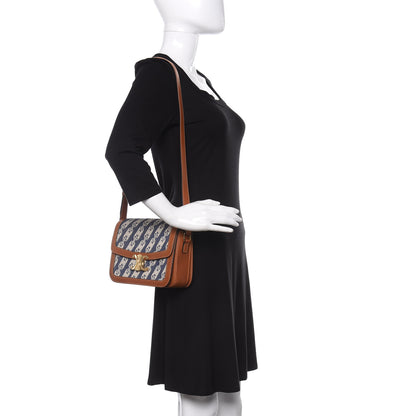 Celine Natural Calfskin Chaine Triomphe Jacquard Canvas Medium Triomphe Bag Navy Tan 2 of 9