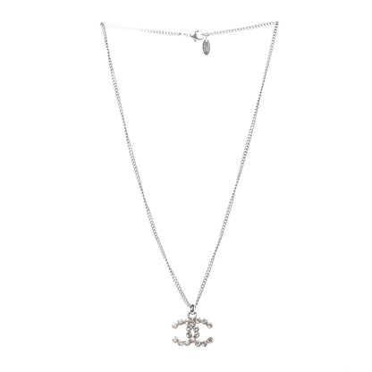 Chanel Crystal CC Pendant Necklace Silver 3 of 7
