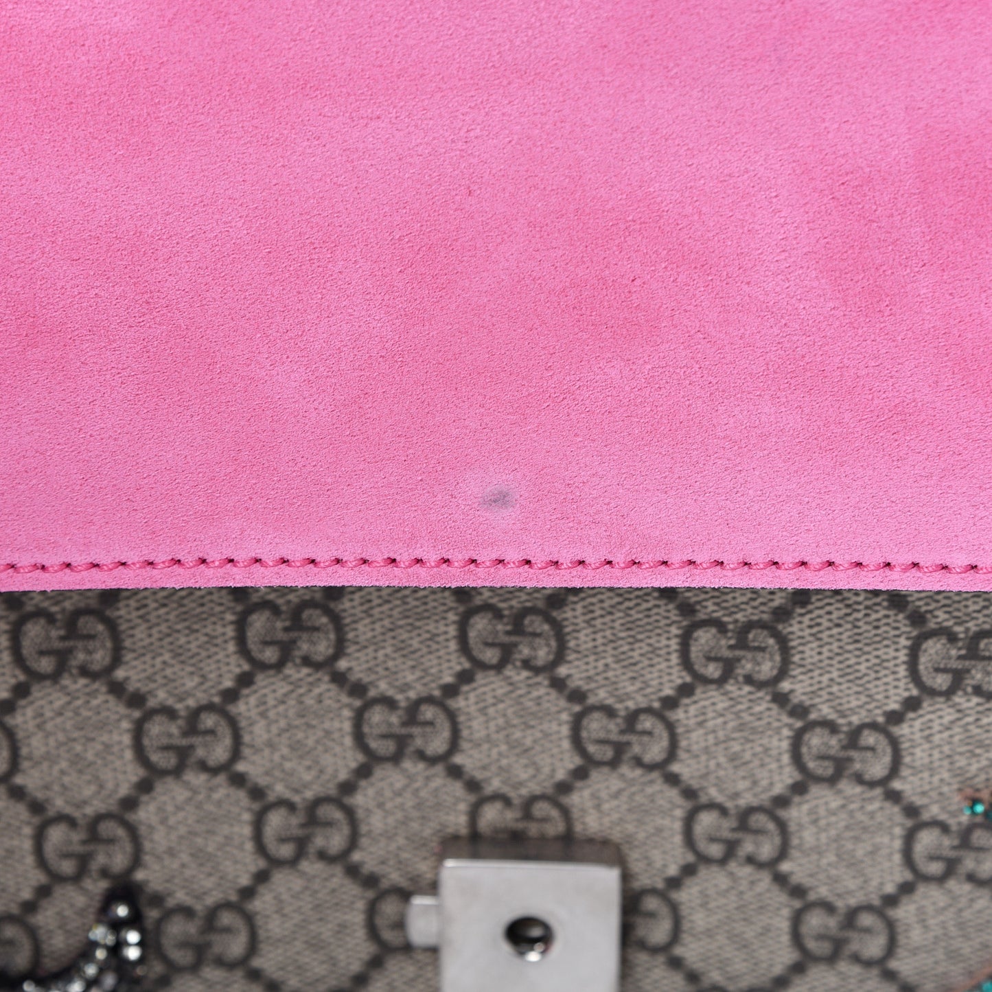 GG Supreme Monogram Suede Pierced Heart Embroidered Medium Dionysus Shoulder Bag Beige Ebony Pink Tropical Flower