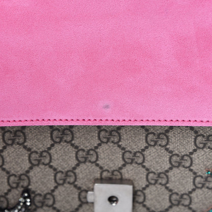 Gucci GG Supreme Monogram Suede Pierced Heart Embroidered Medium Dionysus Shoulder Bag Beige Ebony Pink Tropical Flower 9 of 14