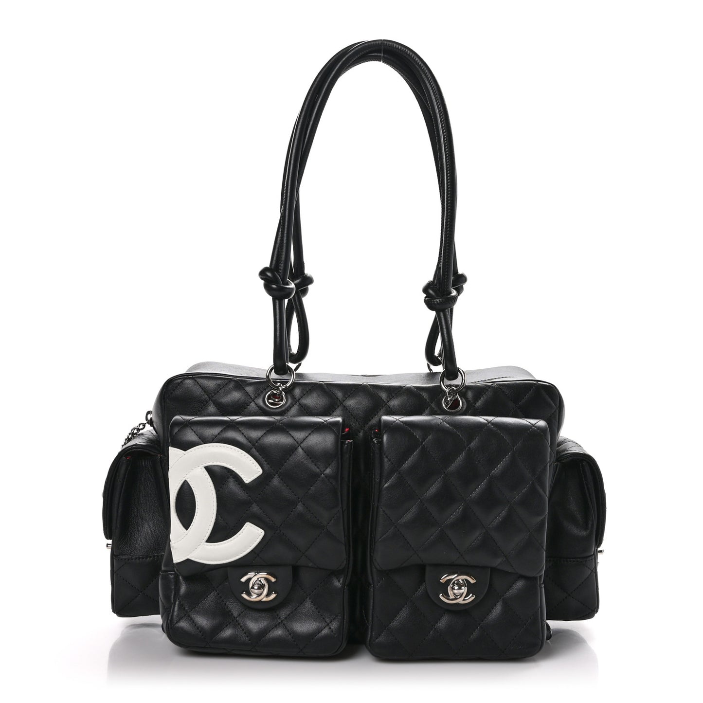 Calfskin Quilted Large Cambon Multipocket Reporter Black White