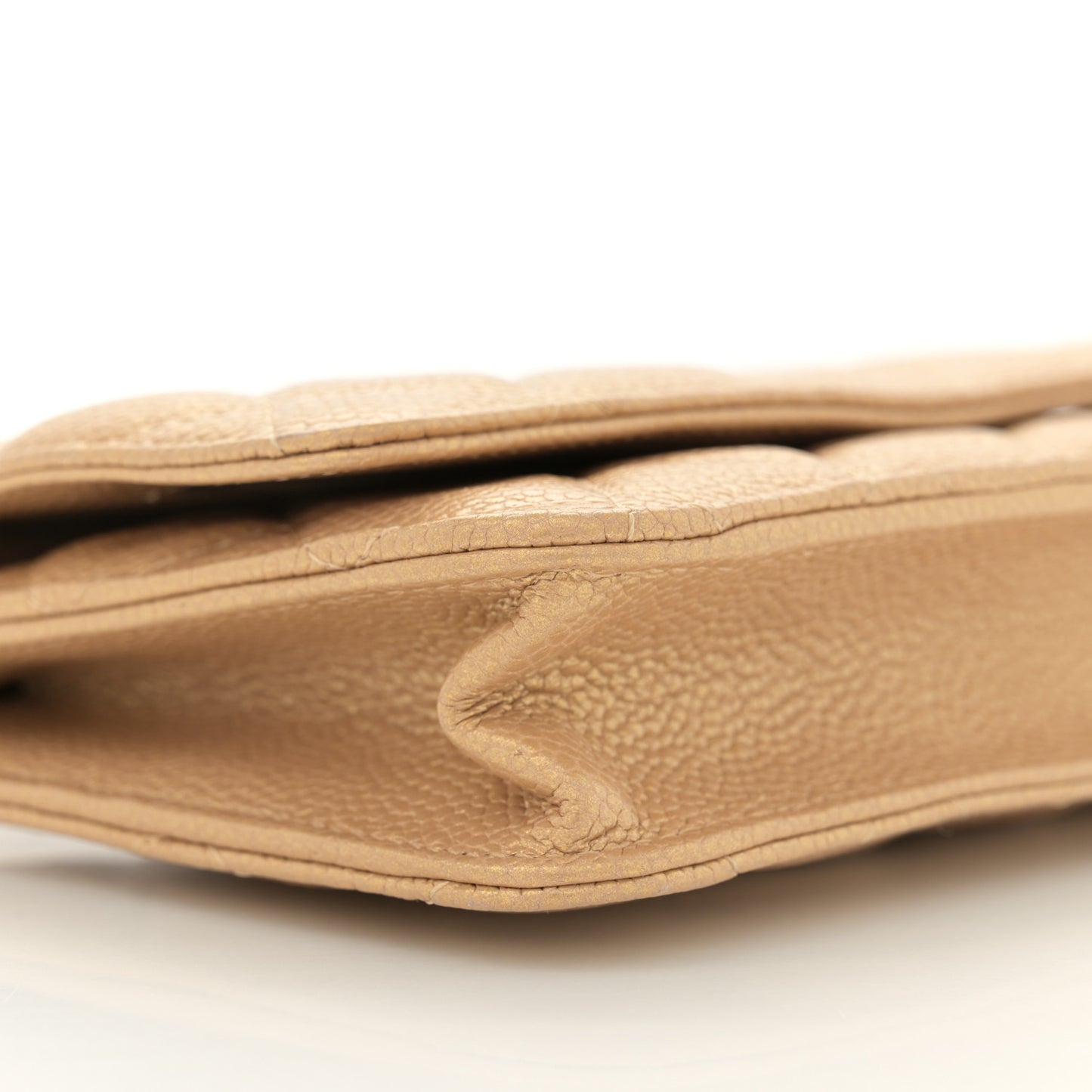 Pearly Caviar Quilted Wallet On Chain WOC Gold