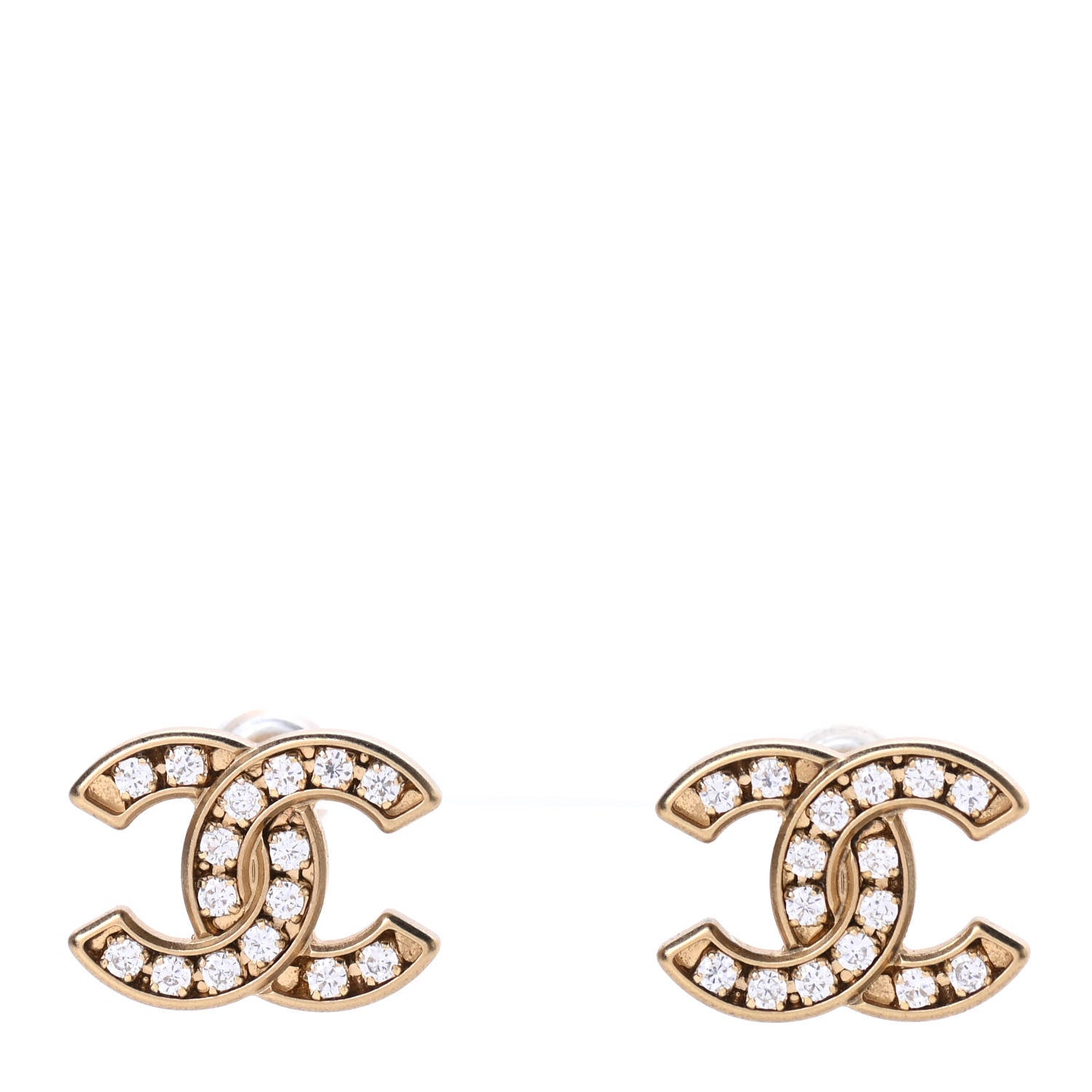 Chanel Crystal CC Earrings Gold 1 of 5