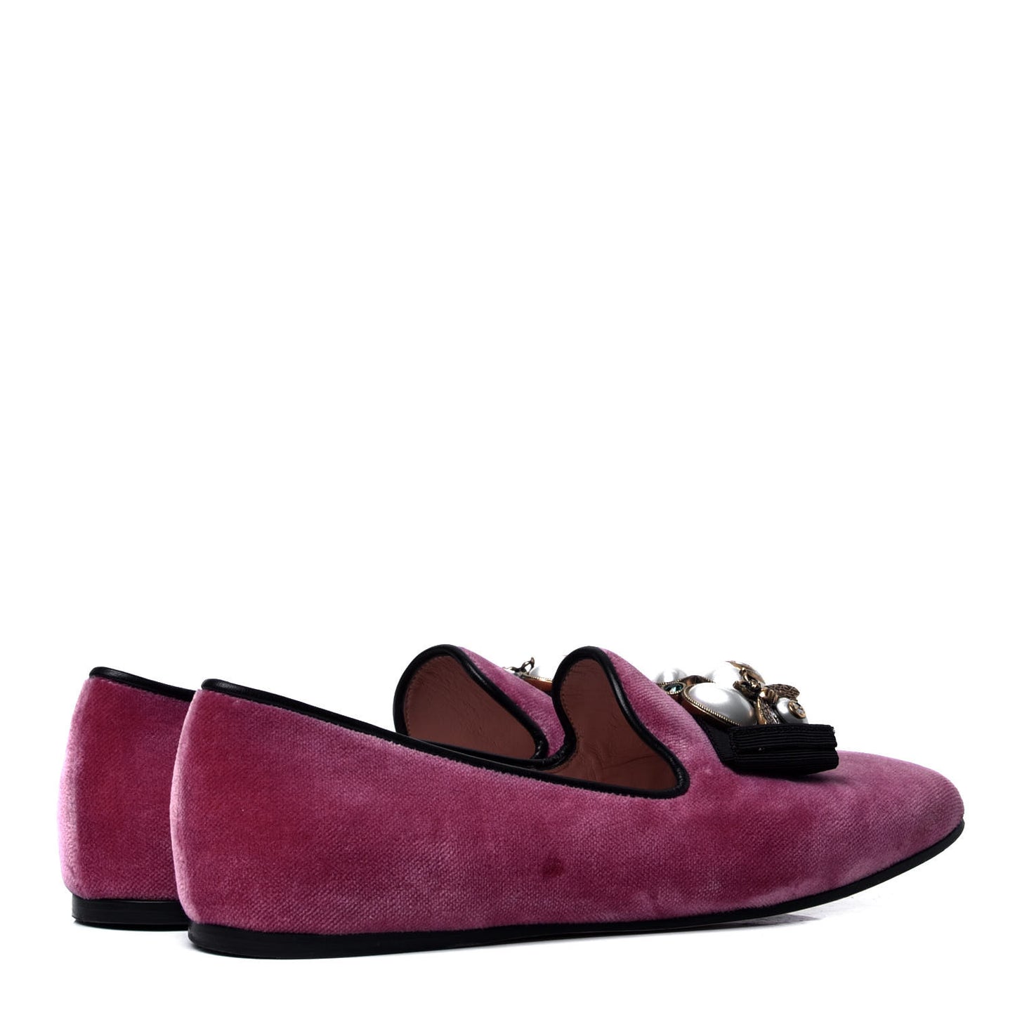 Velvet Etoile Pearl Embellished Loafers 36.5 Tibet Red