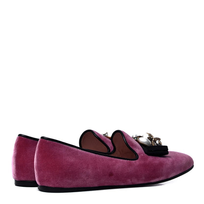 Gucci Velvet Etoile Pearl Embellished Loafers 36.5 Tibet Red 3 of 7