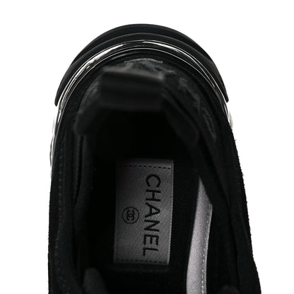 Chanel Suede Calfskin Velvet Grosgrain CC Sneakers 39 Black 7 of 9