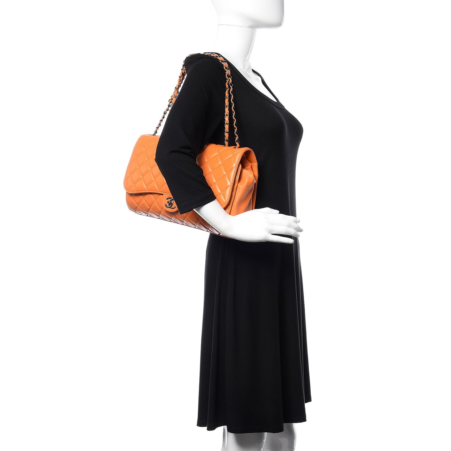 Lambskin Quilted Jumbo Grocery By Drawstring Shopping Bag Orange