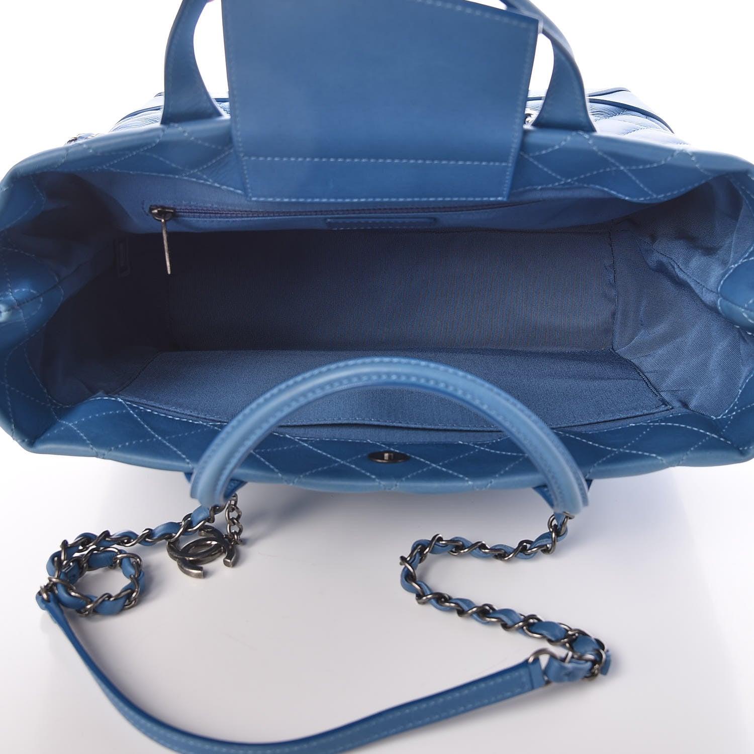 Chanel Calfskin Quilted Small Easy Shopping Tote Blue 7 of 11