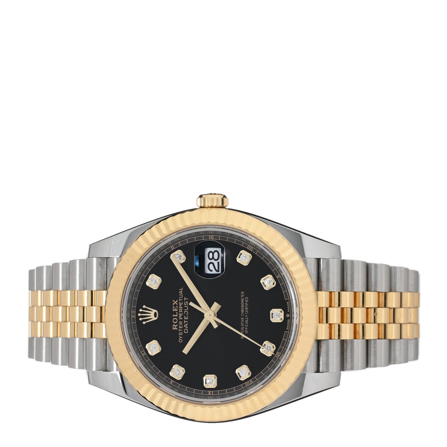 Stainless Steel 18K Yellow Gold Diamond 41mm Oyster Perpetual Datejust Watch Black 126333