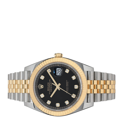 Rolex Stainless Steel 18K Yellow Gold Diamond 41mm Oyster Perpetual Datejust Watch Black 126333 2 of 5