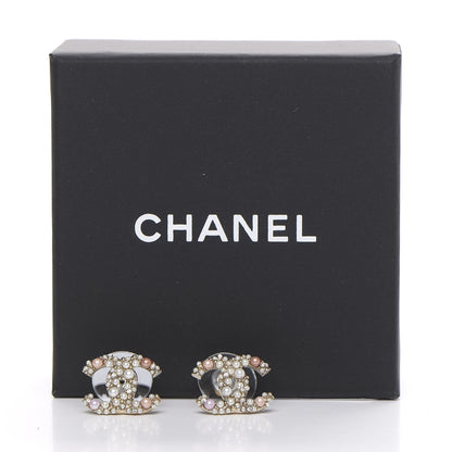 Chanel Pearl Crystal CC Charms Stud Earrings Light Gold Pink 5 of 5