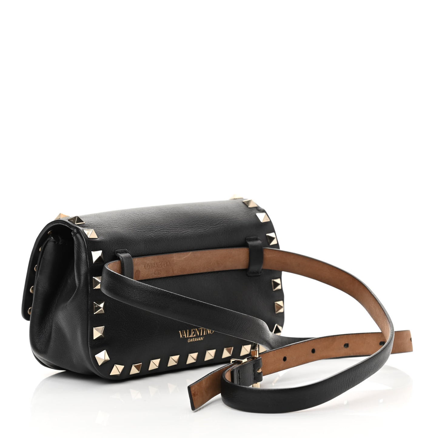Calfskin Rockstud Belt Bag Black