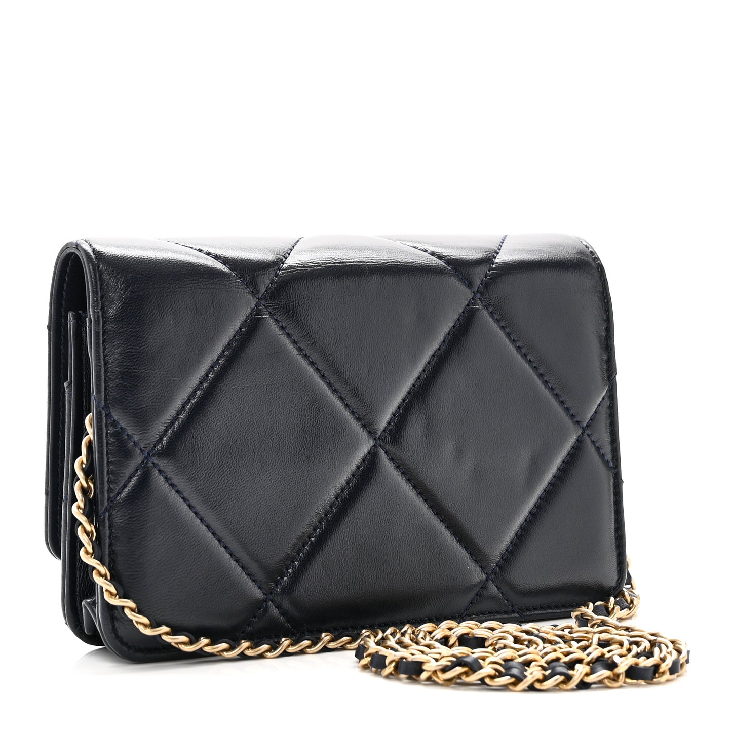 Lambskin Quilted Wallet On Chain WOC Navy