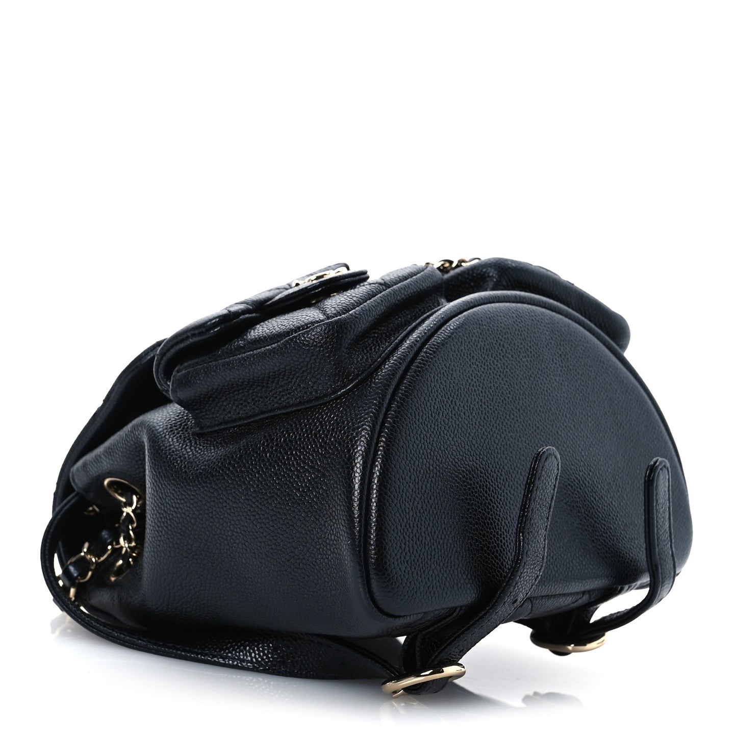 Shiny Caviar Quilted Small Duma Pockets Drawstring Backpack Black