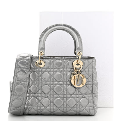 Christian Dior Metallic Grained Calfskin Cannage Medium Supple Lady Dior Silver 11 of 11