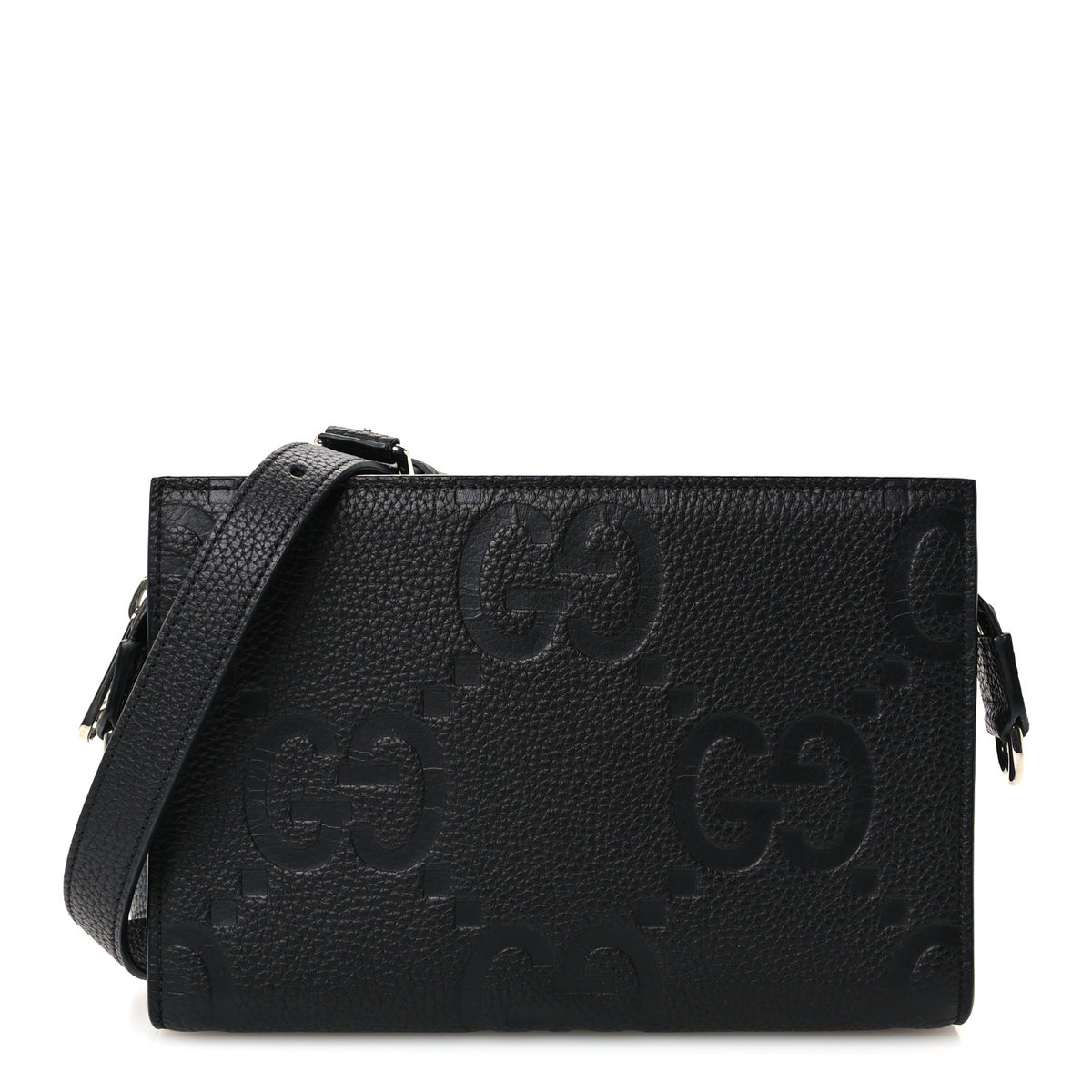 Monogram Jumbo GG Textured Dollar Calfskin Wristlet Messenger Bag Black