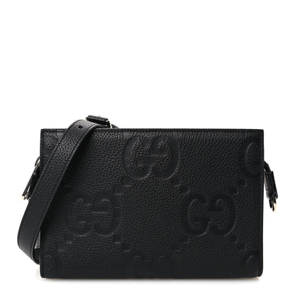 Gucci Monogram Jumbo GG Textured Dollar Calfskin Wristlet Messenger Bag Black 1 of 10