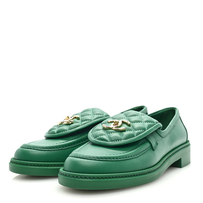 Chanel Lambskin Quilted CC Turnlock Loafers 39.5 Green 2 of 8
