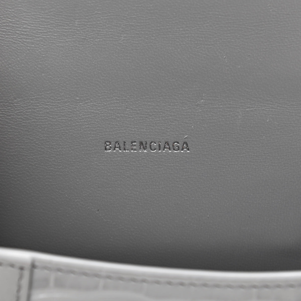 Shiny Calfskin Crocodile Embossed Hourglass Top Handle Bag XS Balenciaga Grey