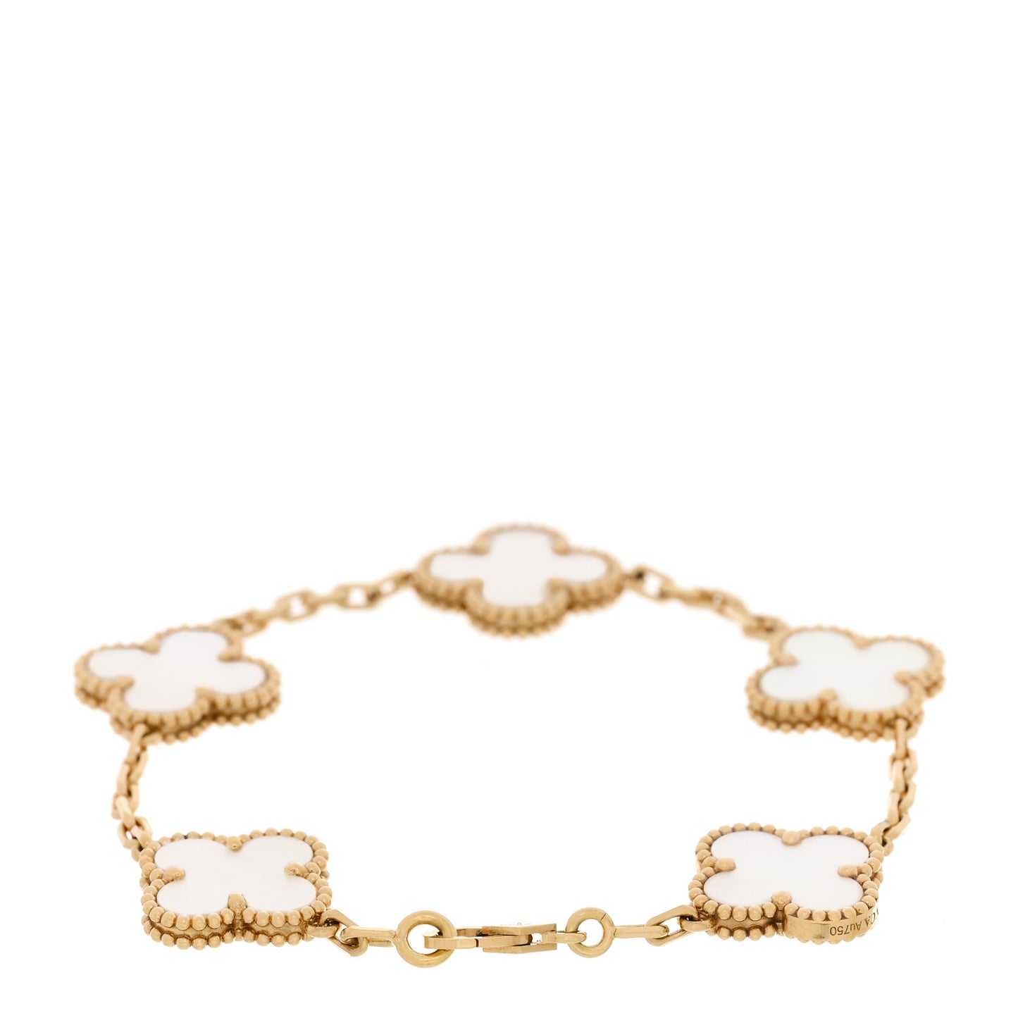 VAN CLEEF &amp; ARPELS 18K Yellow Gold Mother of Pearl 5 Motifs Vintage Alhambra Bracelet
