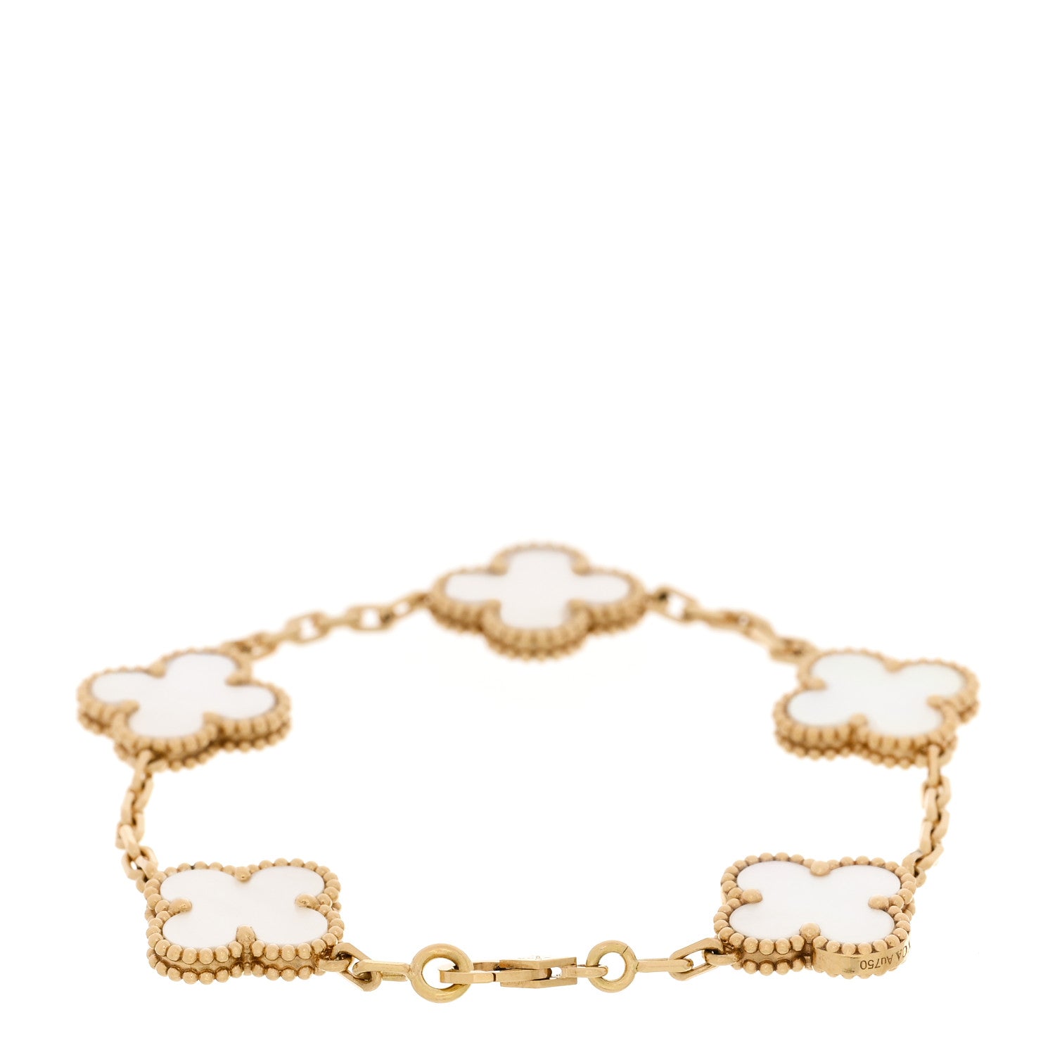 Van Cleef & Arpels VAN CLEEF &amp; ARPELS 18K Yellow Gold Mother of Pearl 5 Motifs Vintage Alhambra Bracelet 2 of 5