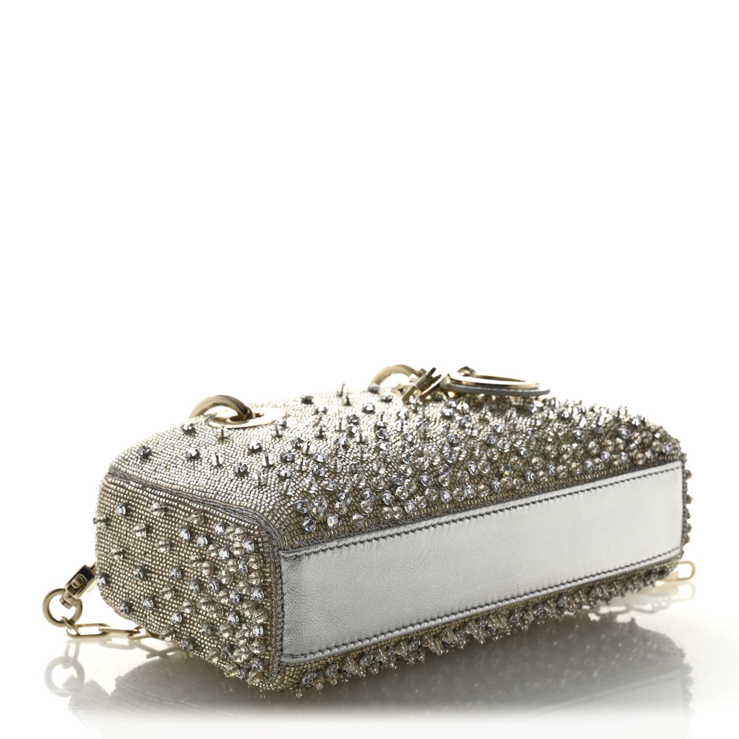 Christian Dior Metallic Lambskin Crystal Beaded Embroidered Micro Lady D-Joy Silver 4 of 11