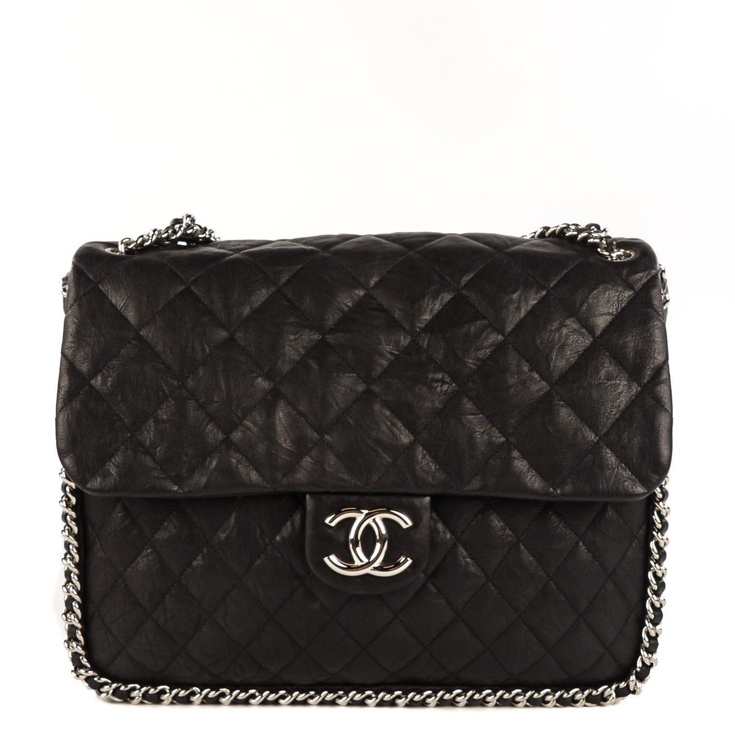 Chanel Crumpled Lambskin Chain Around Maxi Flap Bag Black 1 of 8