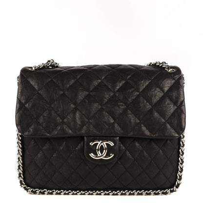 Chanel Crumpled Lambskin Chain Around Maxi Flap Bag Black 1 of 8