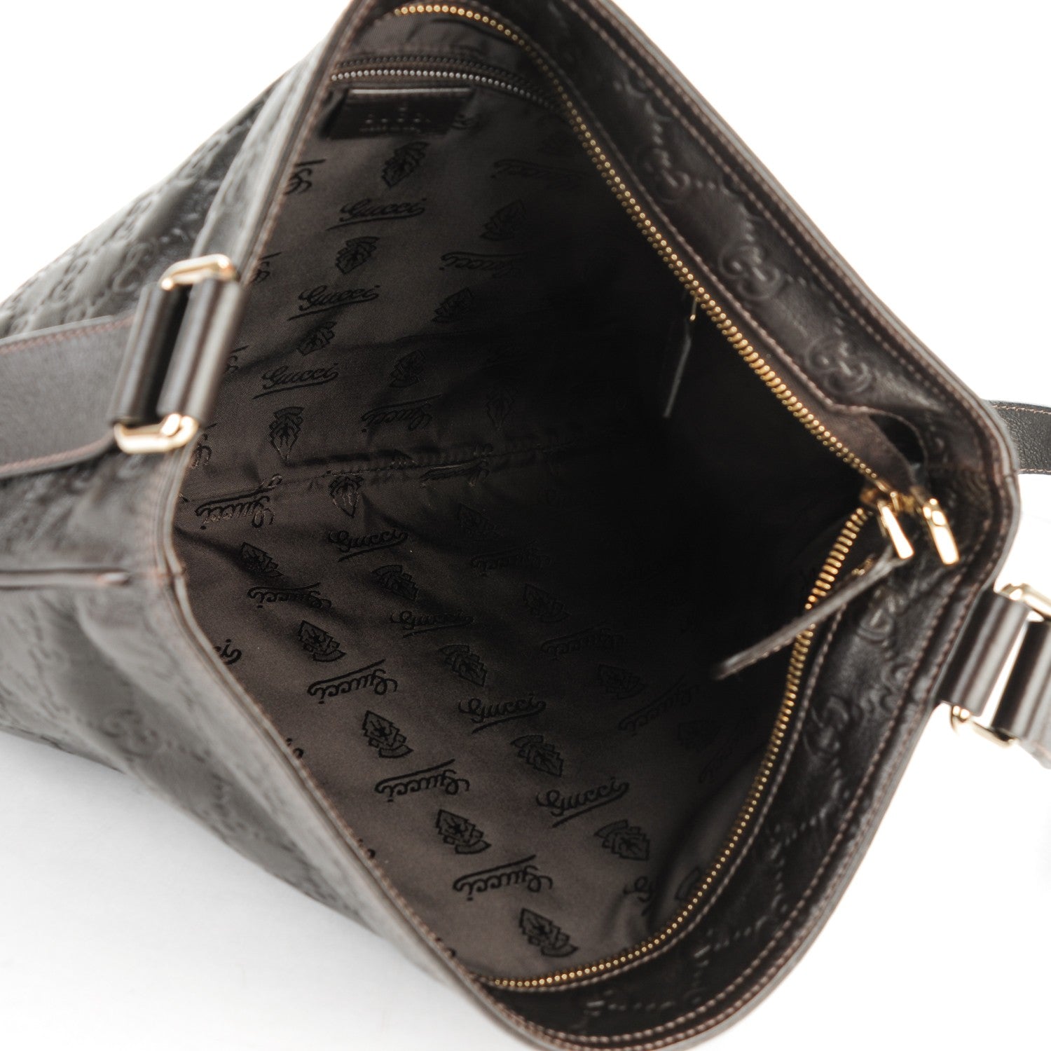 Gucci Guccissima Medium Flat Messenger Bag Dark Brown 5 of 7